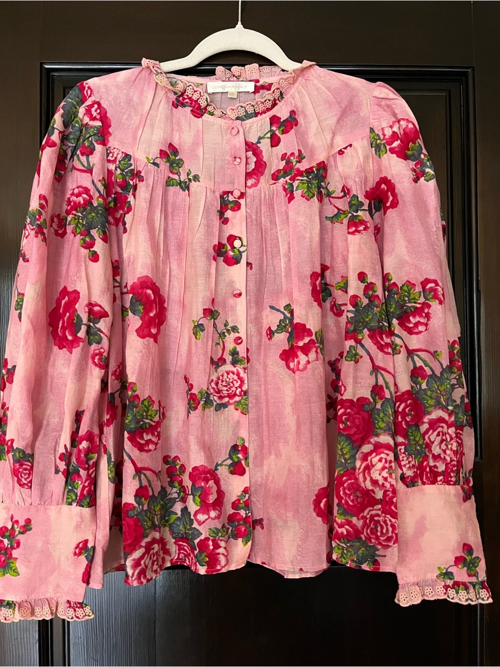 LoveShackFancy Lumiere Pink Floral Button-Up Blouse Size Medium